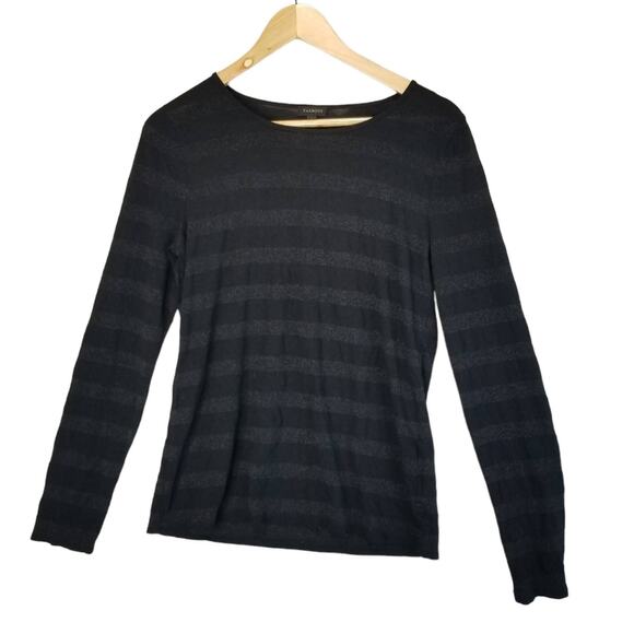 Talbots shirt small Black Sheer Sparkle Striped Long sleeve - Picture 1 of 3